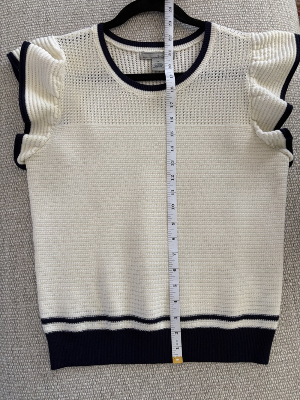 Cream Knit Ruffle Sleeve Sweater with Navy Trim - Picture 4 of 5
